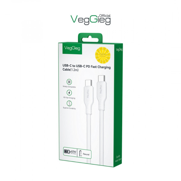 Cáp Sạc Nhanh veggieg Type-C 60W Màu Trắng - V-M001C